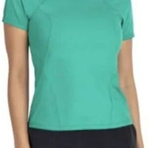 Spyder Active Women's UPF 50+ Ribbed Short Sleeve Tee Shirt Green Size Small NWT